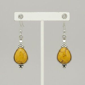 Inlaid Yellow Faux Stone and Silver Pierced Earrings